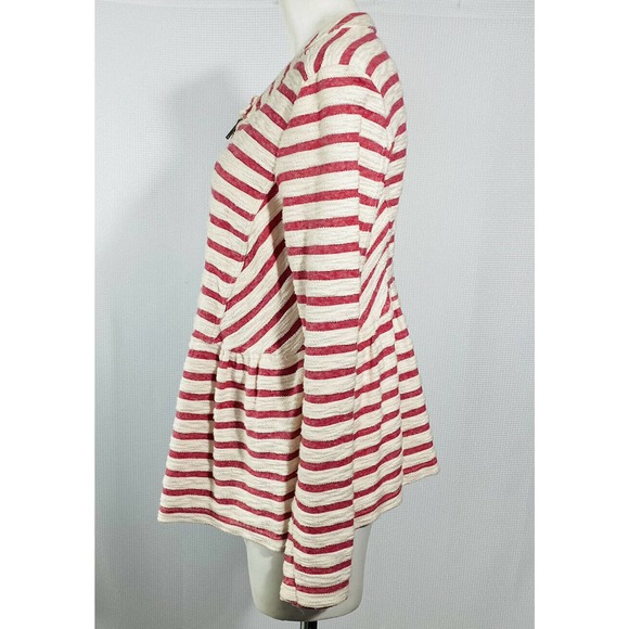 Free People Jacket Full Zip Peplum Red Striped - Picture 6 of 9